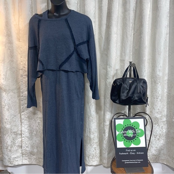 Blue Long Sleeve Raglan Crew Neck Dress 2pc - Picture 1 of 9